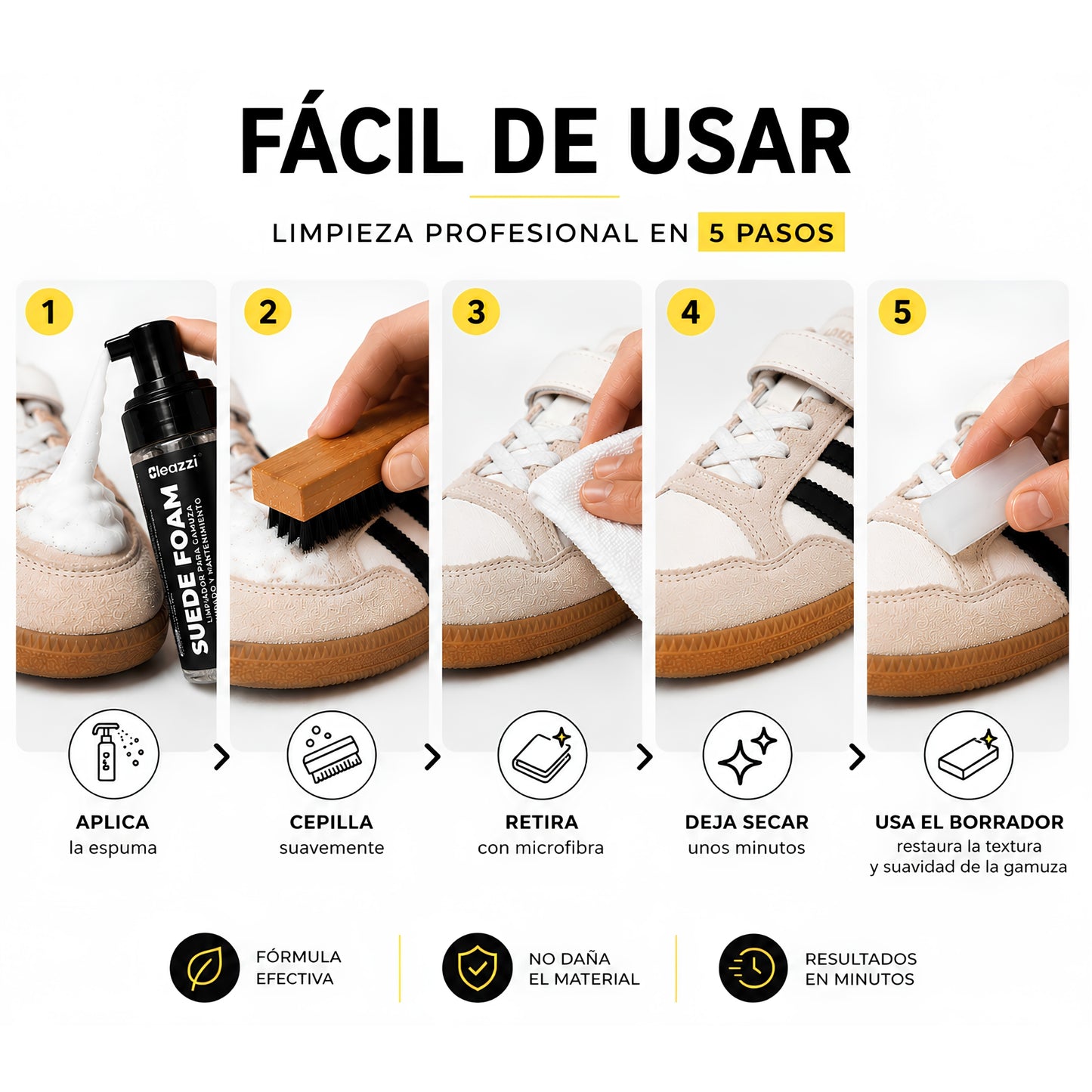 Kit Completo de Limpieza para Gamuza, Ante y Nobuck con Borrador, Cepillo y Microfibra (150 ml)