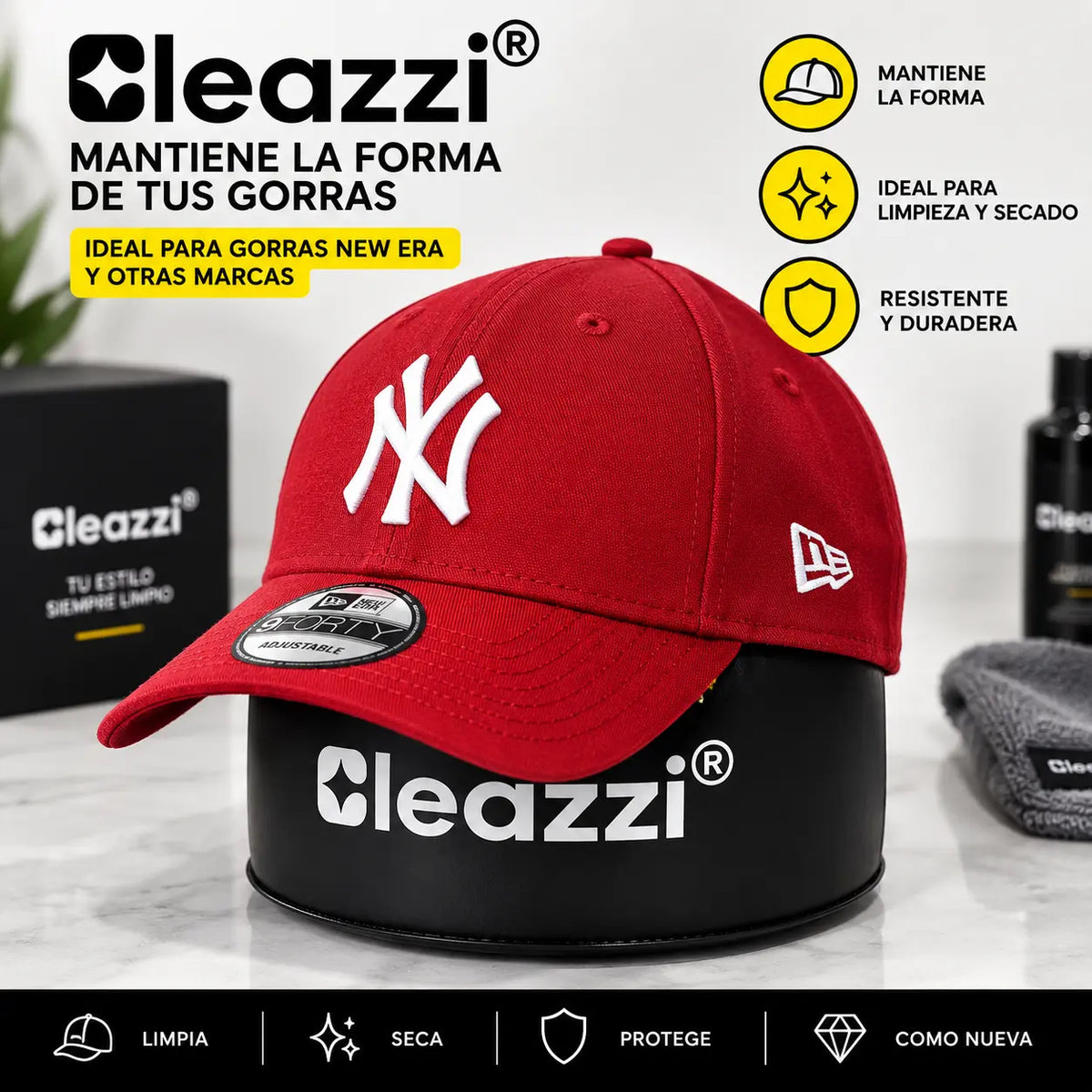 Horma Inflable para Gorras Cleazzi Negra | Soporte para Limpieza y Secado de Gorras
