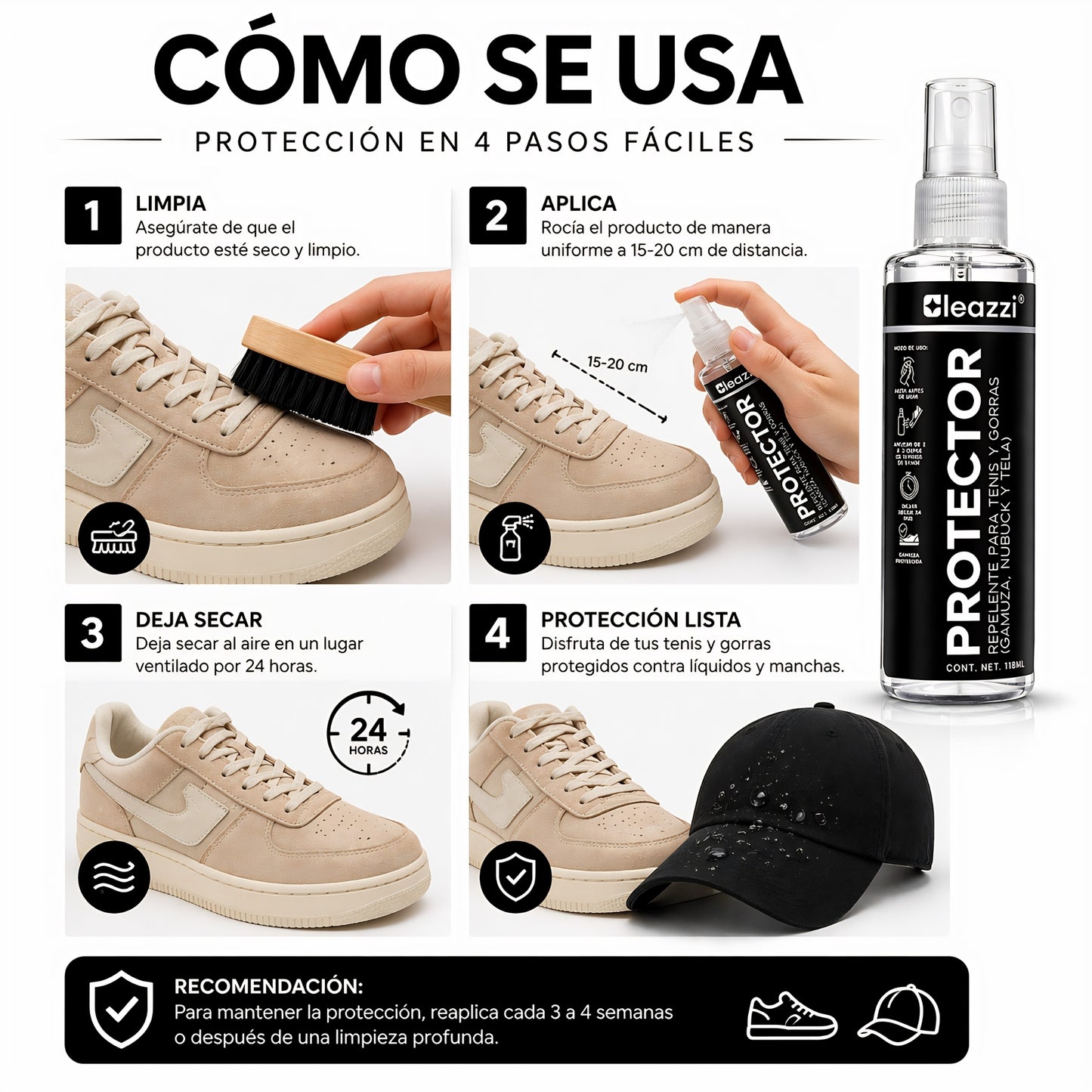 Spray Protector De Tenis Repelente Limpieza De Tenis 118ml