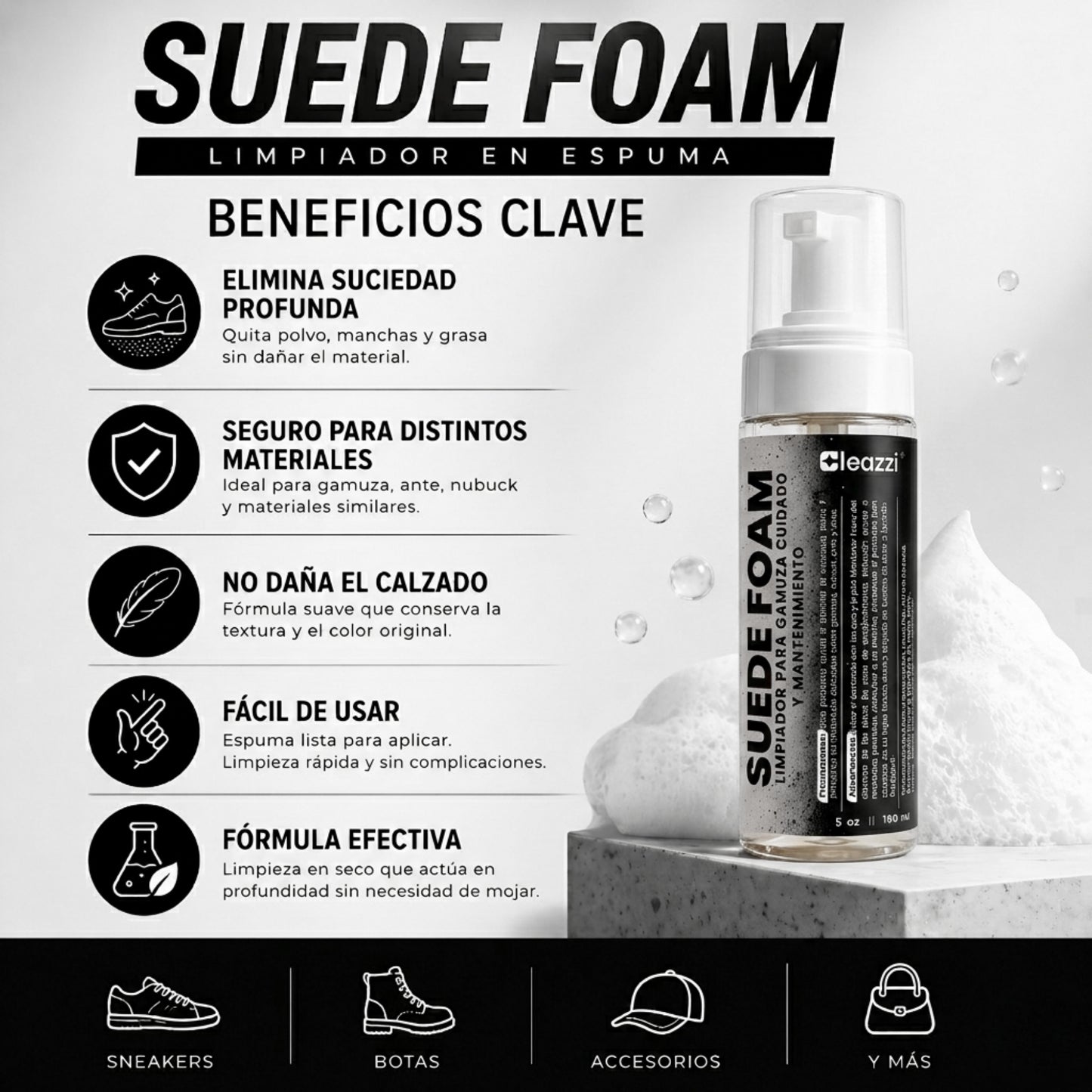Limpiador En Espuma Para Gamuza, Nobuck, Ante 150 Ml