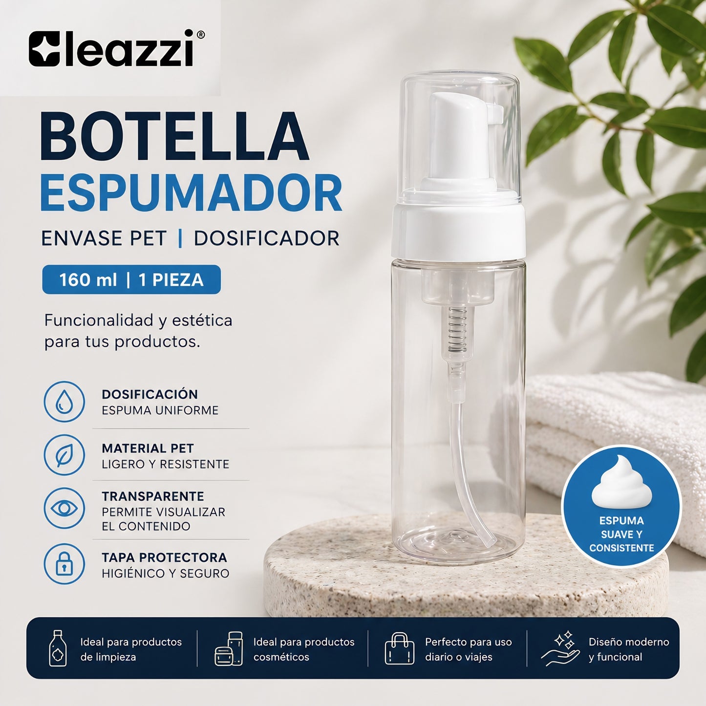 Botella vacía dispensadora de espuma de 160 ml