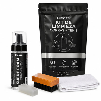 Kit Completo de Limpieza para Gamuza, Ante y Nobuck con Borrador, Cepillo y Microfibra (150 ml)