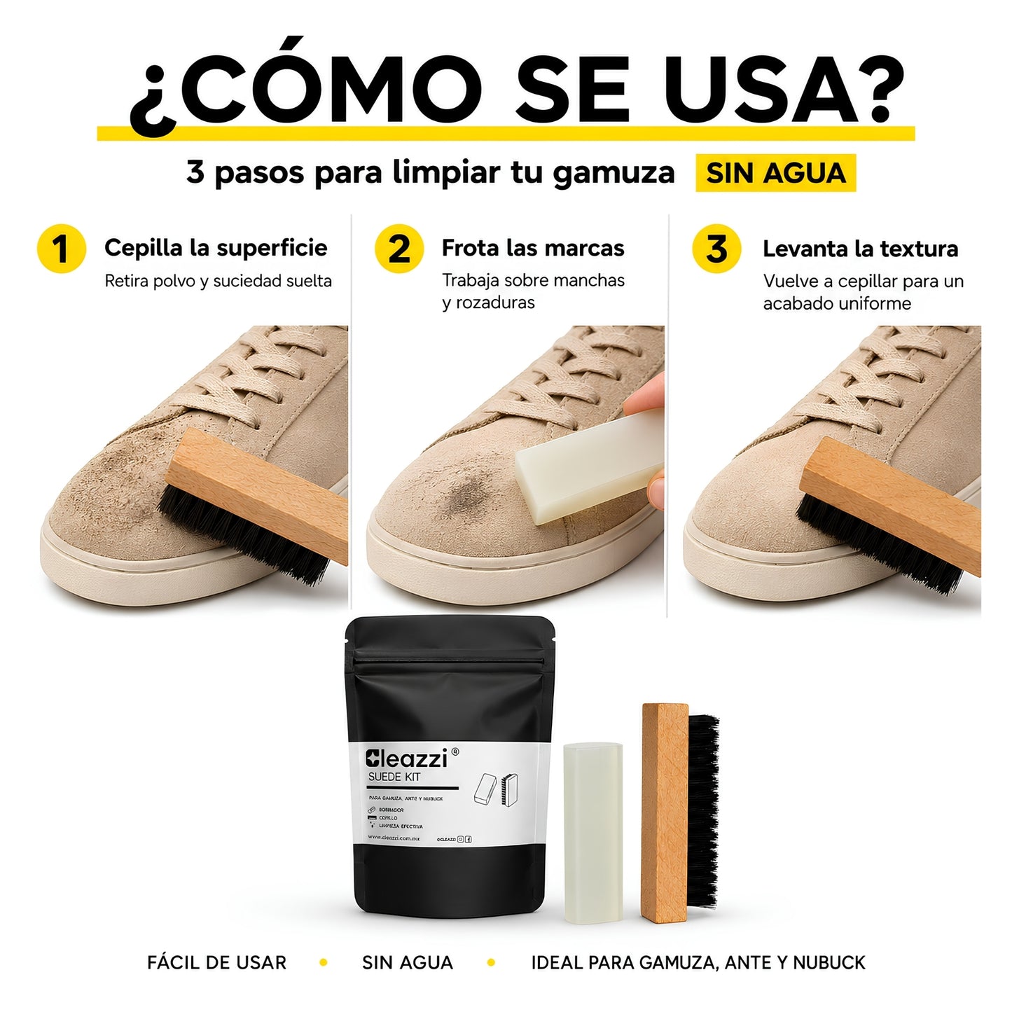 Kit De Limpieza De Tenis De Gamuza Goma Y Cepillo