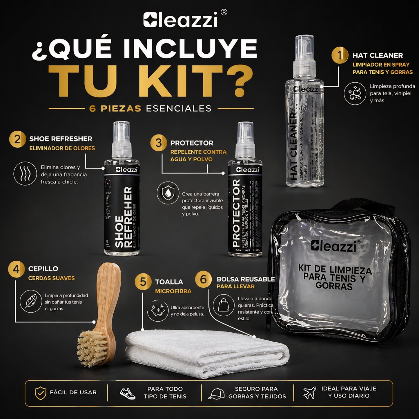 Kit Completo De Limpieza Tenis Y Gorras Varios Materiales 6 Pzs